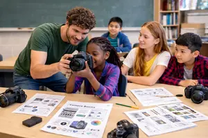 Man Teaching Photography To Kids