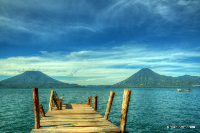 Lake Atitlan Photos | A Dock and Two Volcanoes