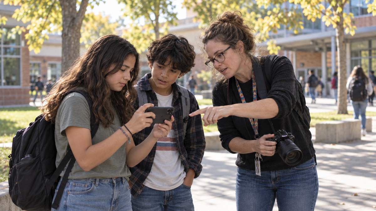 Photography Teacher on campus with students